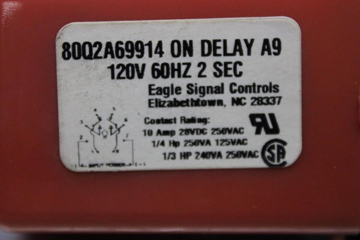 Used EAGLE SIGNAL ON-DELAY RELAY 80Q2A69914 120 VOLT 10 AMP 60 HZ 2-SECOND