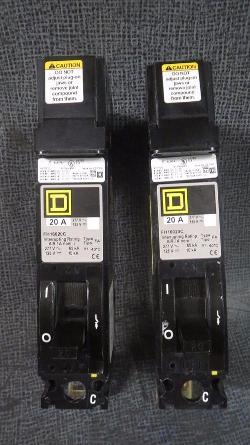 (1) SQUARE D I-LINE CIRCUIT BREAKER FH16020C SINGLE POLE 20 AMP 277 VAC