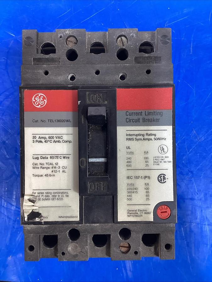 Used LOT OF 2 GE CIRCUIT BREAKER TEY120 20 AMP 1-POLE 277 VAC HID HACR TEY M-1068