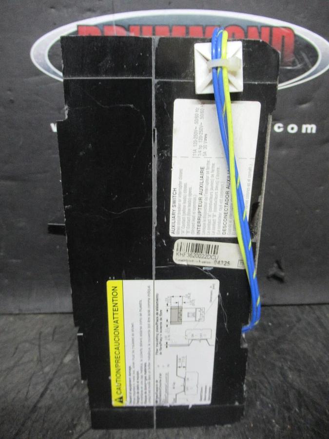 Used SQUARE D BREAKER KHF3620022DC2315 200 AMP 500 VDC W/ UNDERVOLTAGE TRIP AND AUX