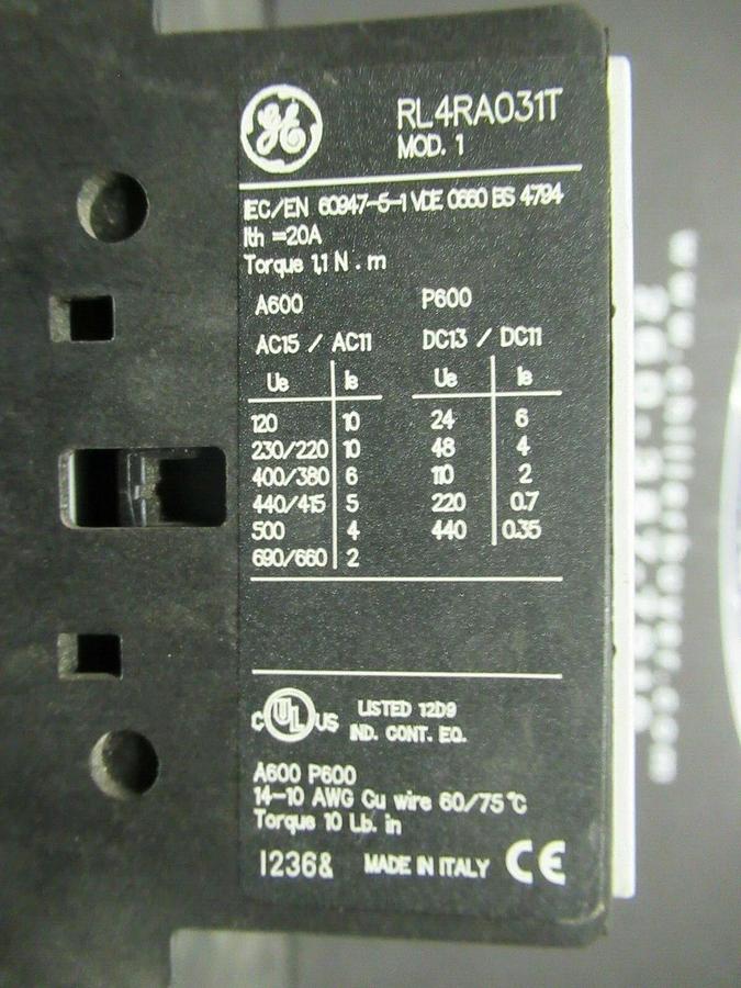 Used 20 AMP GENERAL ELECTRIC CONTACTOR RL4RA031T MOD. 1 **WARRANTY INCLUDED**