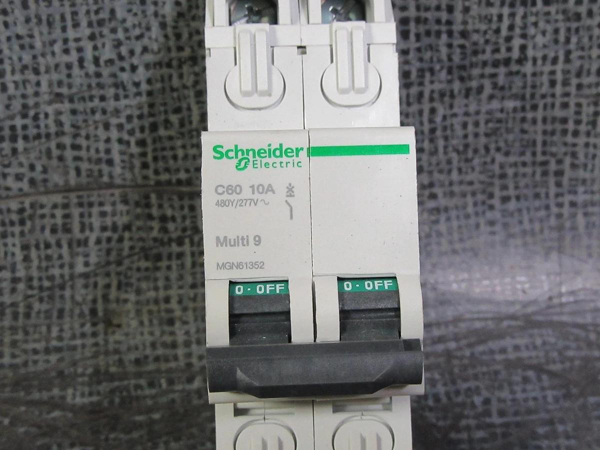 Used MERLIN GERIN CIRCUIT BREAKER MGN61352 MULTI 9 C60 10 AMP 277V 2-POLE WARRANTY