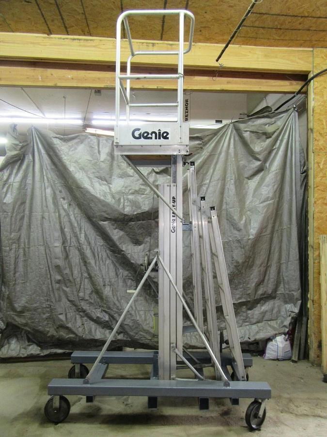 Used 300 LB CAPACITY GENIE EASY-UP 15 FT HT MANUAL PUSH ARIAL WORK PLATFORM EU-15M
