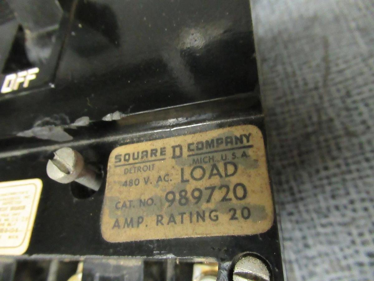 Used SQUARE D CIRCUIT BREAKER 989720 20 AMP 480V 3 POLE **WARRANTY INCLUDED**