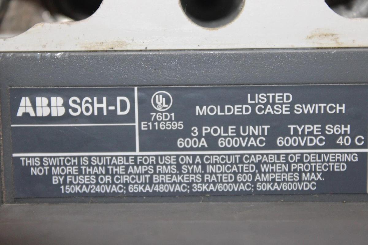 Used ABB MOLDED CASE SWITCH S6H-D 600 AMP 600 VAC 3-POLE S6H **WARRANTY**