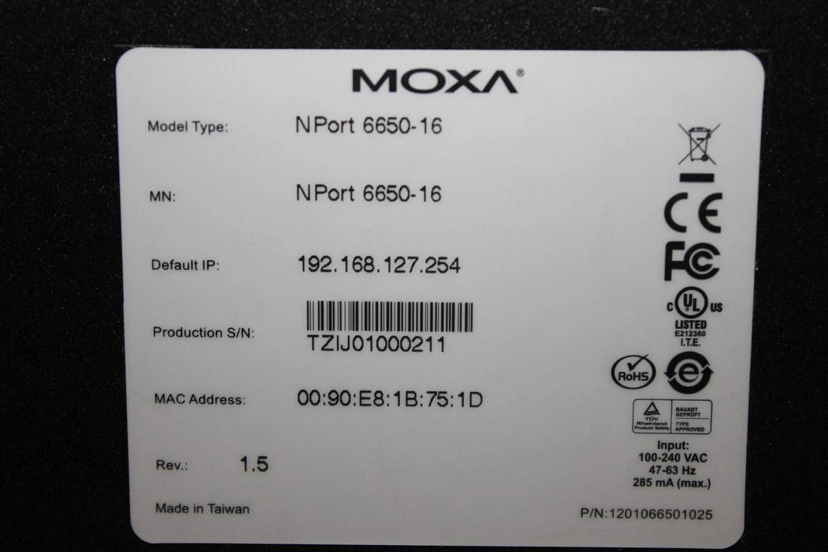 Used MOXA NPORT SECURE DEVICE SERVER NPORT 6650-16 REV. 1.5 16-PORT *WARRANTY*