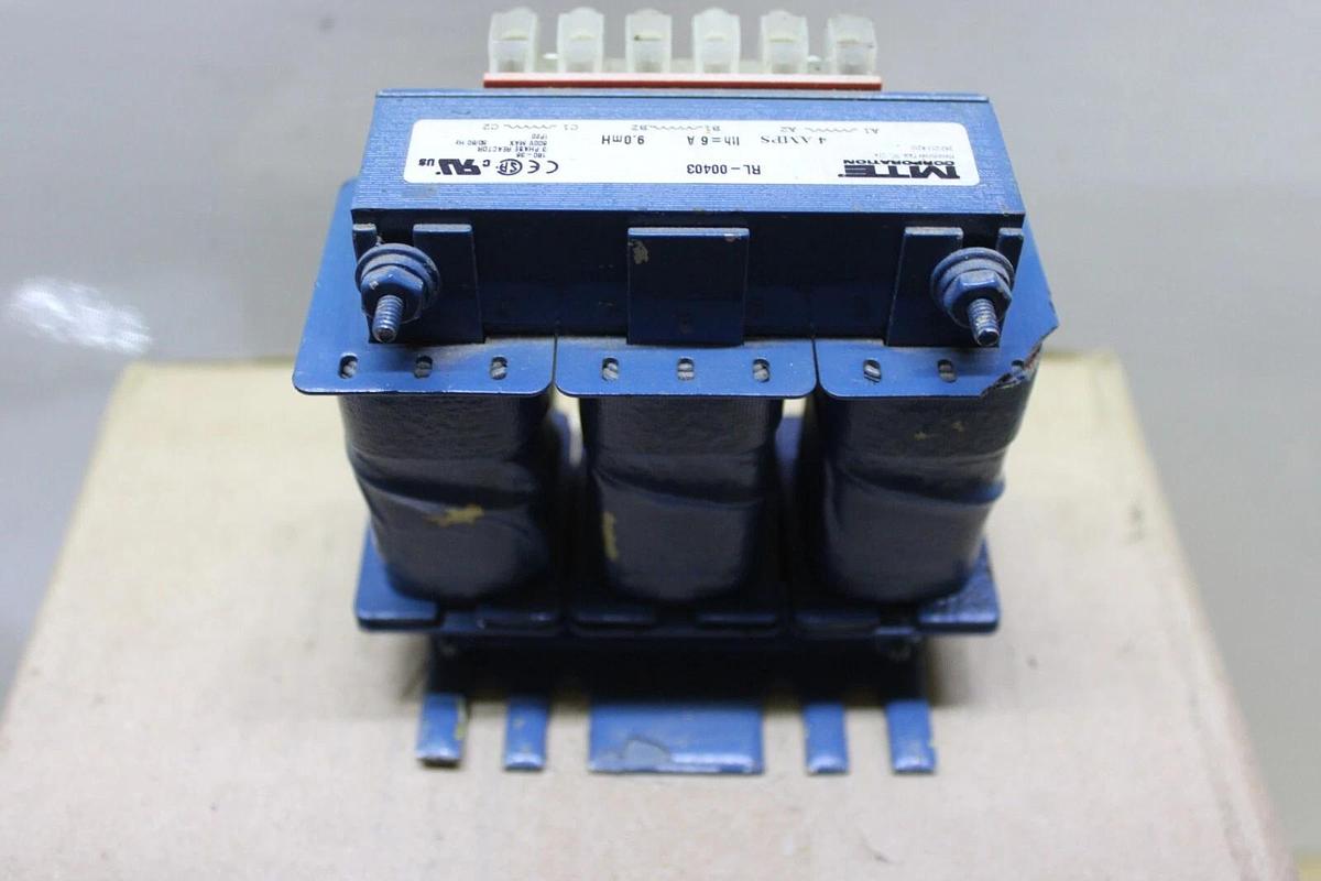 Used MTE 3-PHASE REACTOR RL-00403 4-6 AMP 600 VOLT 9 mH 50/60 HZ **WARRANTY**