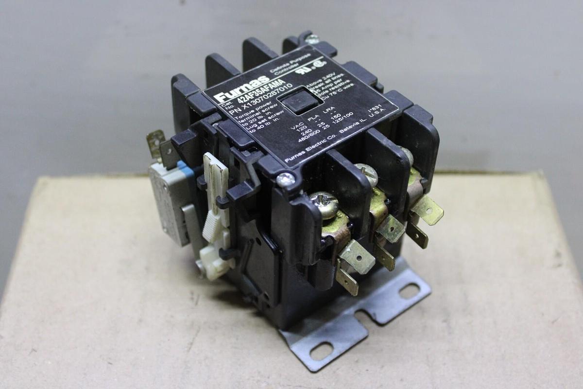 Used FURNAS CONTACTOR 42AF35AFAMA X13070287010 25 AMP 600 VOLT COIL: 110/120V