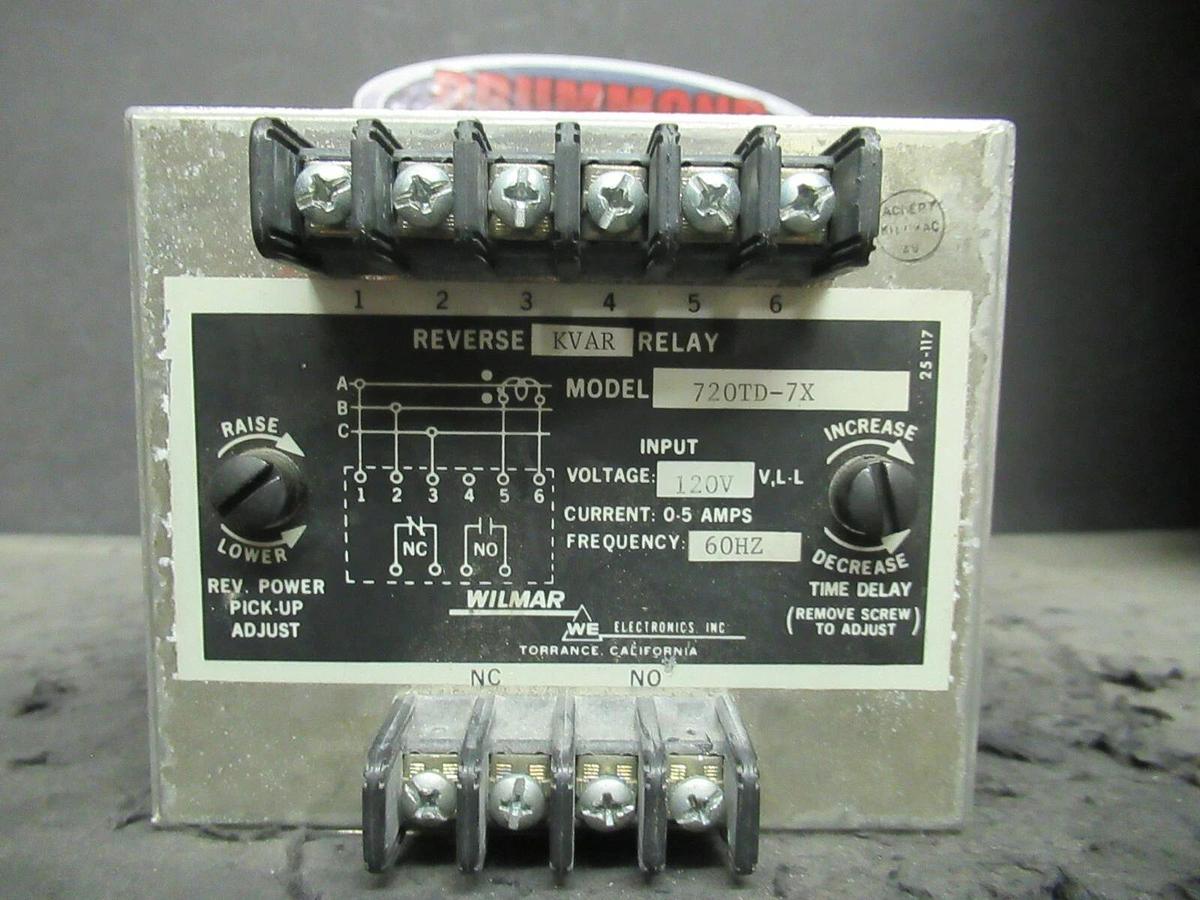 Used WILMAR ELECTRONICS CII TECHNOLOGIES REVERSE KVAR RELAY 720TD-7X 120 VAC 5 AMP