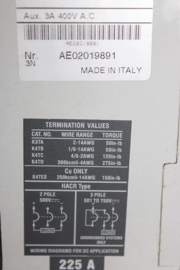 Used ABB CIRCUIT BREAKER SACE S3 S3H 225 AMP 480 VAC 3-POLE **WARRANTY INCLUDED**