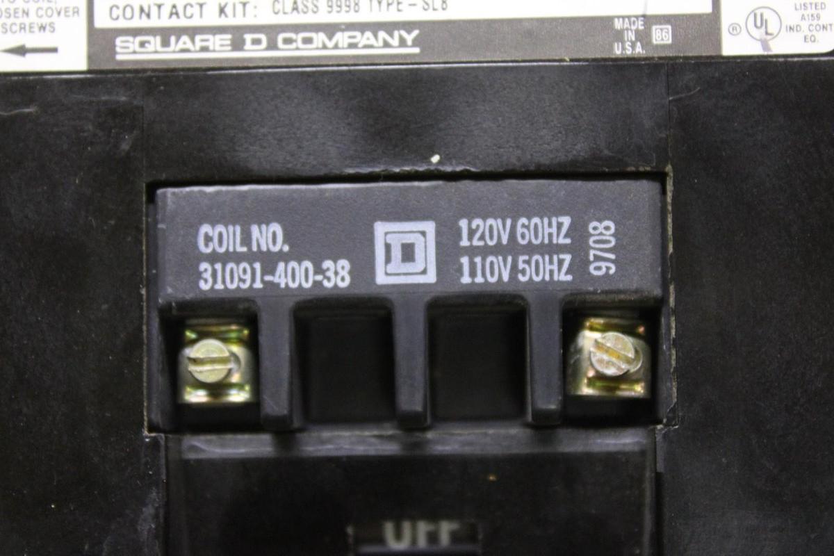 Used SQUARE D CONTACTOR 8502SF01 NEMA SIZE 4 600 VAC 2-POLE COIL: 120V