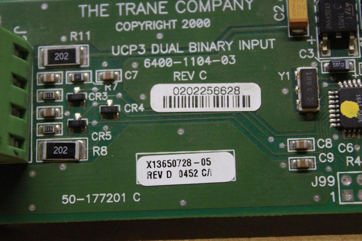 Used TRANE DUAL BINARY INPUT CIRCUIT BOARD X13650728-05 REV. D 6400-1104-03 REV. C