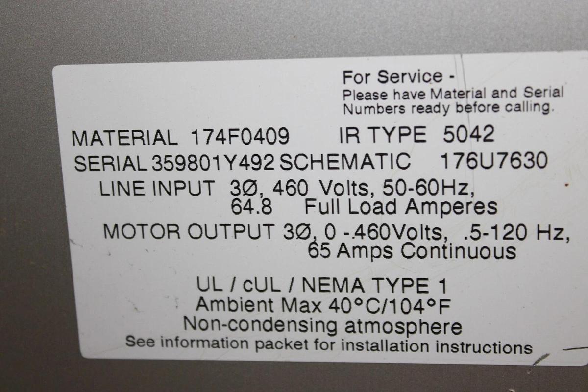 Used INGERSOLL RAND I-R 5000 VFD 480 VOLT 60 AMP 3-PHASE NEMA TYPE 1 I-R5042