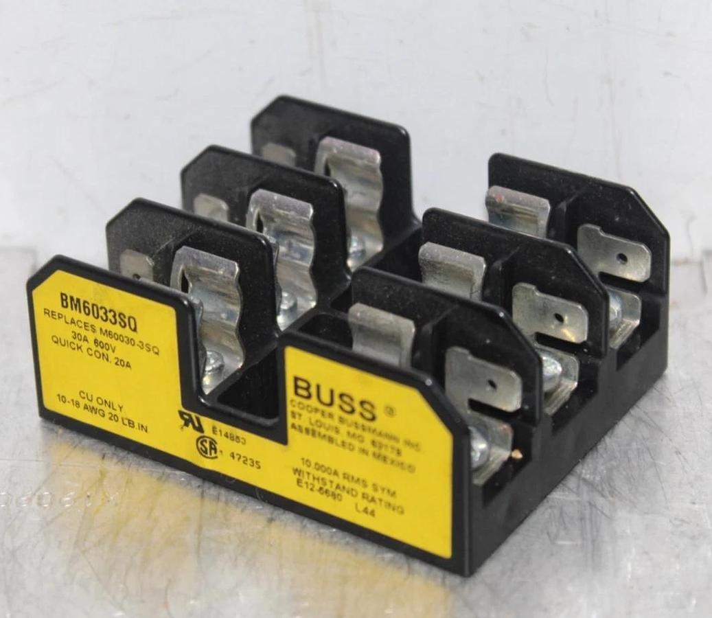 Used BUSS FUSE HOLDER BM6033SQ 30 AMP 600 VOLT 3-POLE **WARRANTY INCLUDED**