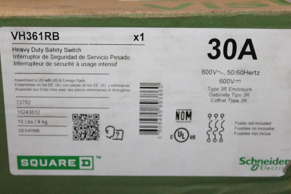 NIB SQUARE D VISIPACT HEAVY DUTY SAFETY SWITCH VHU361N 30 AMP 600 VAC TYPE 1