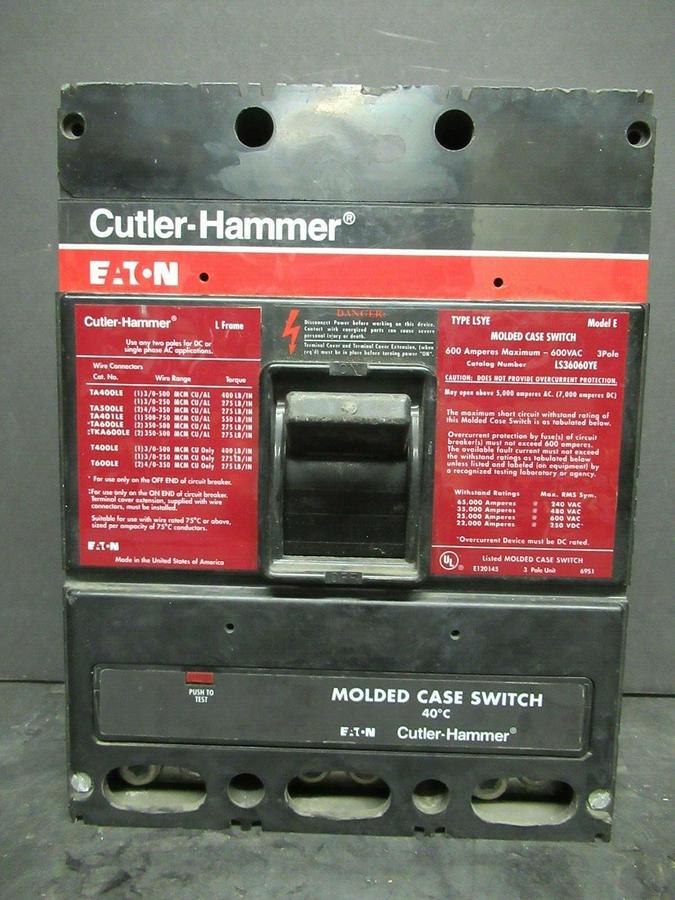 Used CUTLER HAMMER MOLDED CASE SWITCH 600 AMP 600 VAC 3-POLE **WARRANTY**