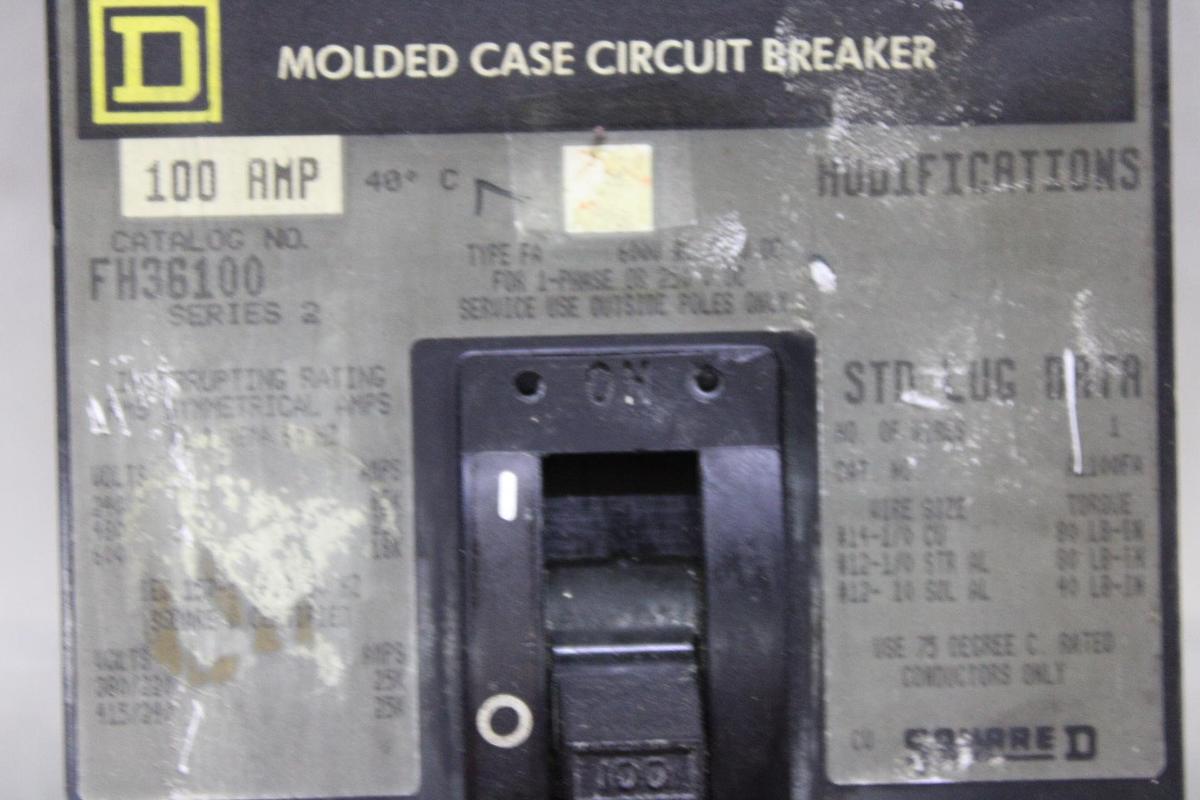 Used SQUARE D I-LINE CIRCUIT BREAKER FA34100 100 AMP 480 VOLT 3-POLE