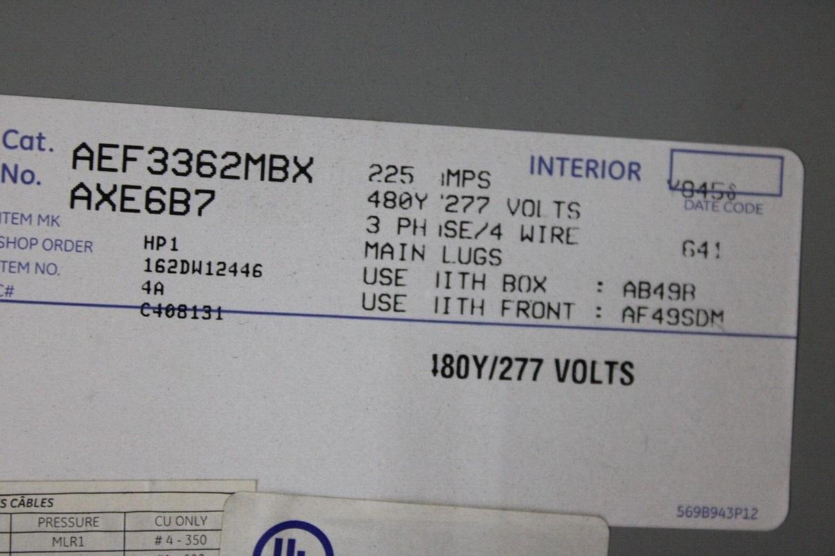 Used GENERAL ELECTRIC SERVICE PANELBOARD AB49B 225 AMP 208Y/120V 3-PHASE NEMA 1