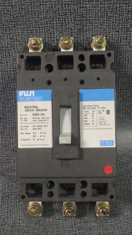 Used FUJI ELECTRIC CIRCUIT BREAKER BU3EHV-040L 40 AMP 600 V 3 POLE W/ GUARDS