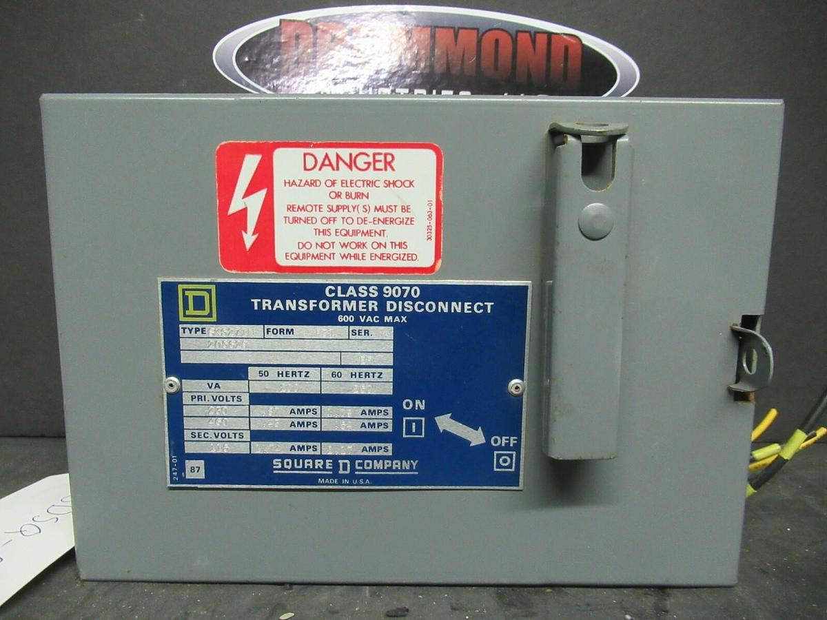 Used SQUARE D CLASS 9070 TRANSFORMER DISCONNECT 250 VA SK5271N SER. A W/ ENCLOSURE