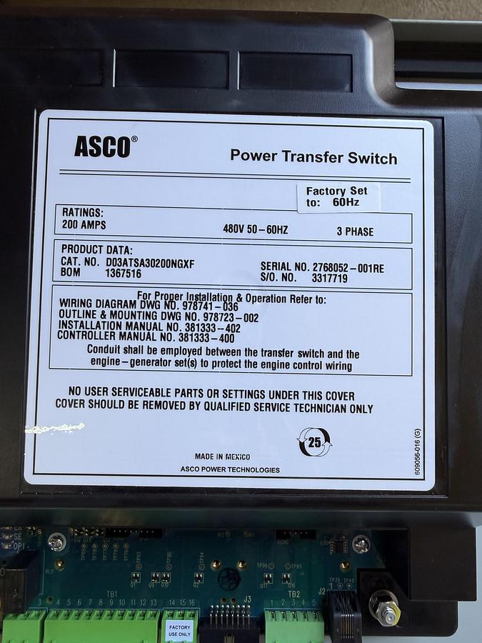 NEW INTERSECT AUTOMATIC TRANSFER SWITCH 240V 1-PHASE ILC-1220030-3R NEMA 3R SERVICE RATED