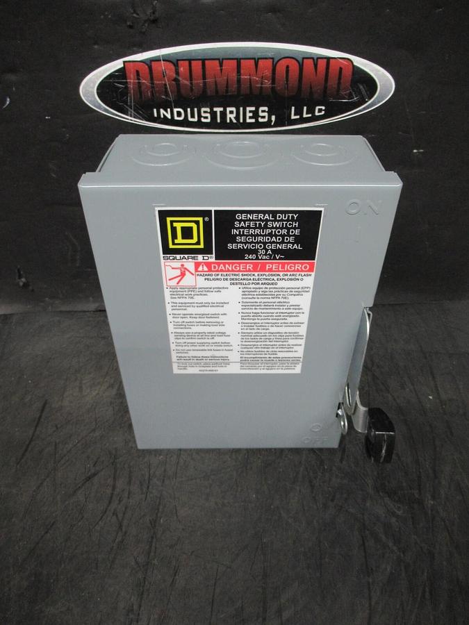NEW SURPLUS SQUARE D SAFETY SWITCH DU321 30 AMP 240 VAC 7.5 HP 3-PHASE 3-POLE