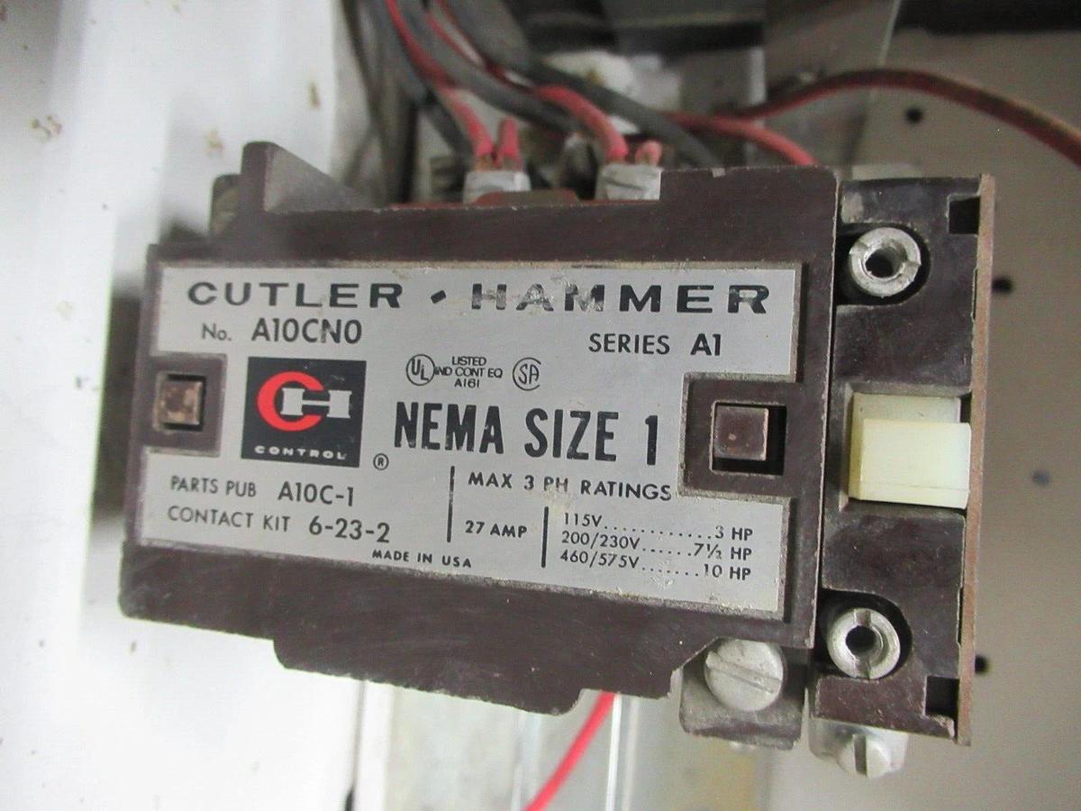 Used CUTLER HAMMER MOTOR STARTER CONTROL 12" W/ A10CN0 NEMA SIZE 1 15 AMP 600 VAC