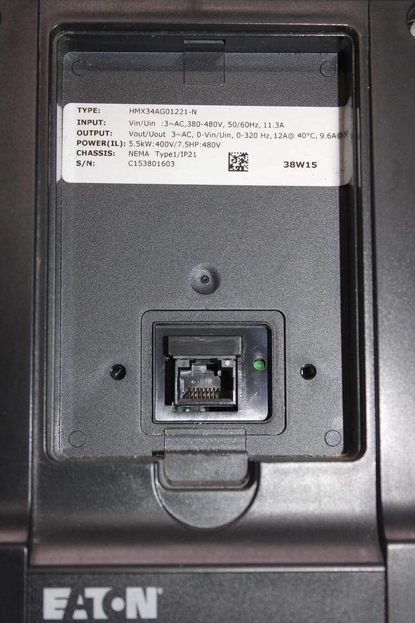 Used EATON H-MAX VARIABLE FREQUENCY DRIVE HMX34AG01221-N NEMA 1 5.5 KW 7.5 HP