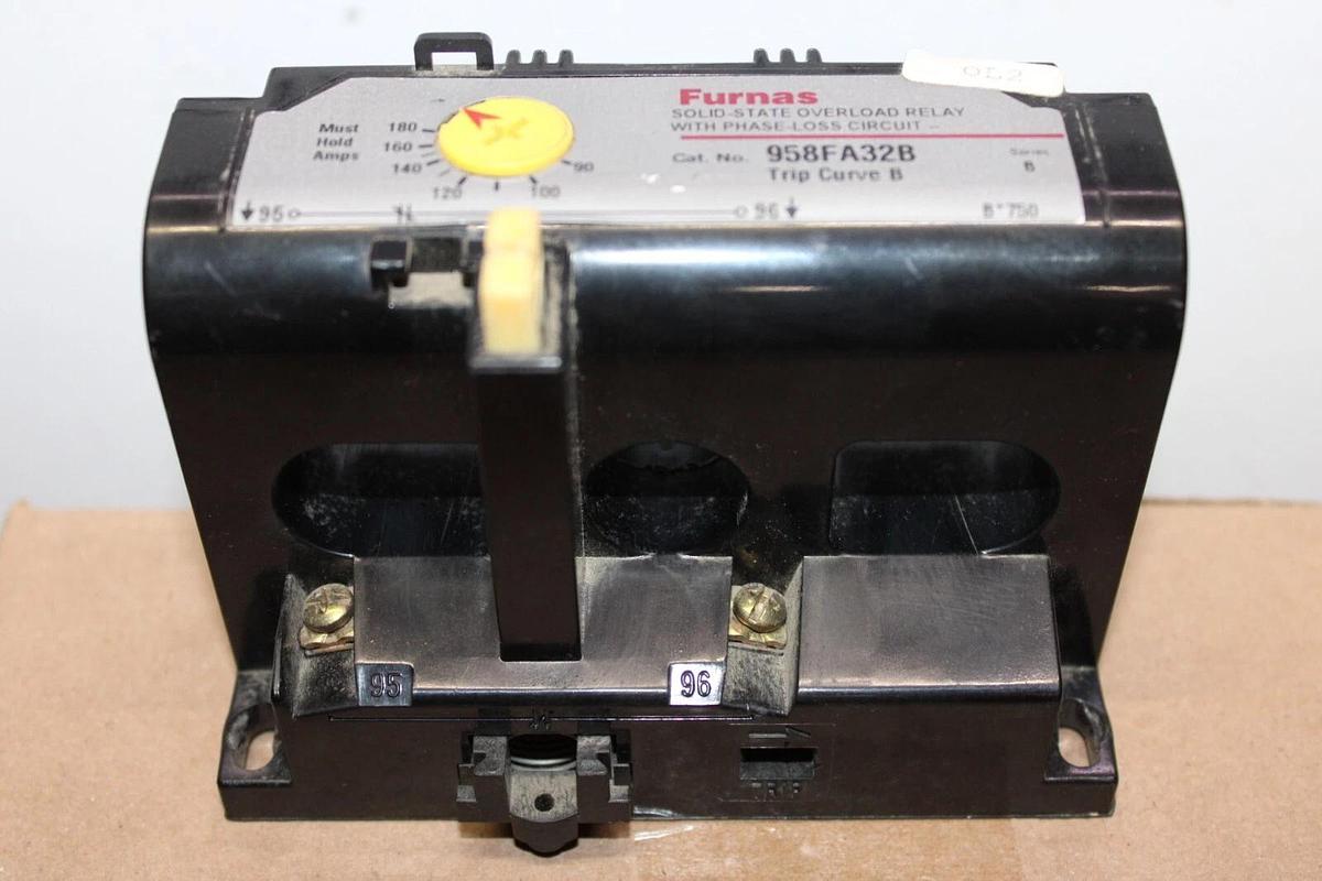Used FURNAS SOLID STATE OVERLOAD RELAY 90-180 AMP 3 PHASE MODEL 958FA32B TRIP CURVE B