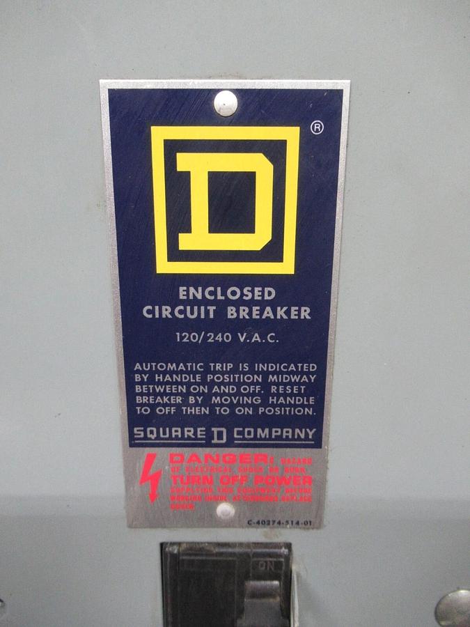 Used SQUARE D ENCLOSED CIRCUIT BREAKER QO2100N W/ QO2125 125 AMP 2-POLE 240 VAC