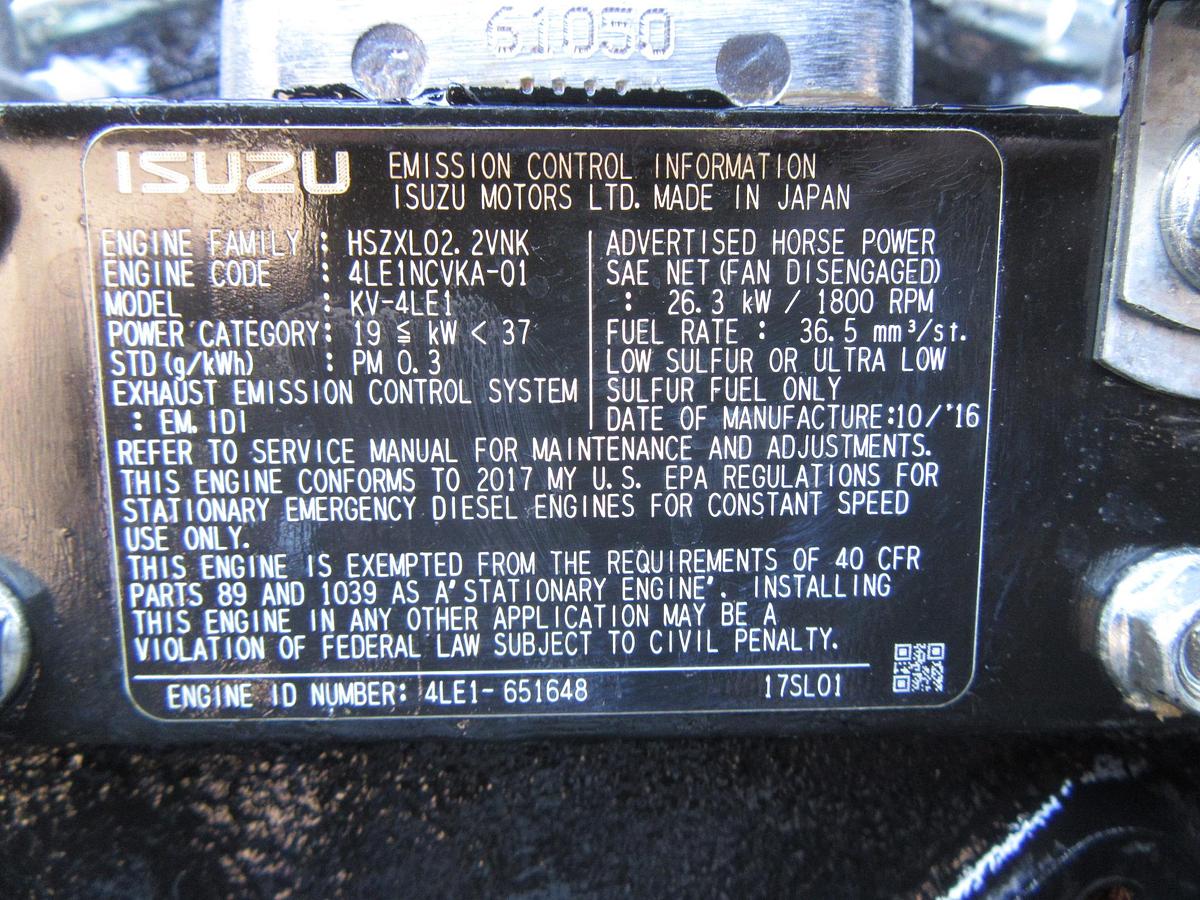 Used 20 KW DIESEL GENERATOR MTU 120/240 V 4LE1 ISUZU SOUND ENCLOSED 96 HRS  VIDEO
