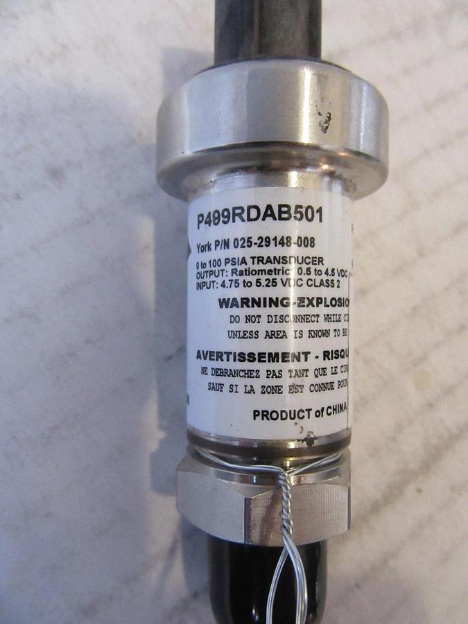 YORK / PENN / JOHNSON CONTROLS P499RDAB501 P/N 025-29148-008 PRESSURE TRANSDUCER