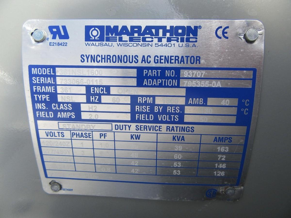 Used 30 KW GENERATOR MTU 4.3 NATURAL GAS LP PROPANE 120/240 VOLT 1 PH 35 KW 40KW 2015