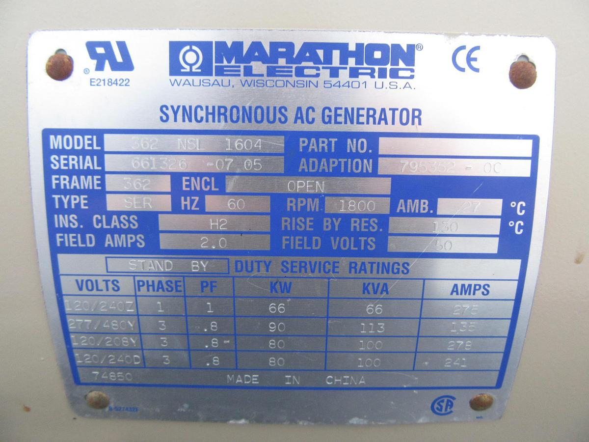 Used 60 KW DIESEL GENERATOR KATOLIGHT 120/240V RE-CONNECTABLE 536 HRS VIDEO WE SHIP