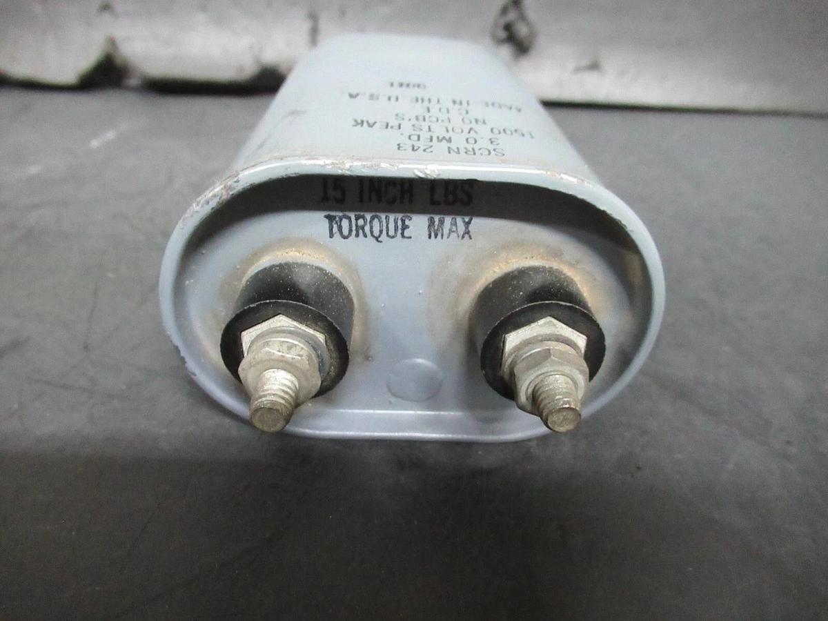 Used CDE CAPACITOR SCRN-243 3.0 MFD 1500 VOLT 9011 **WARRANTY INCLUDED**