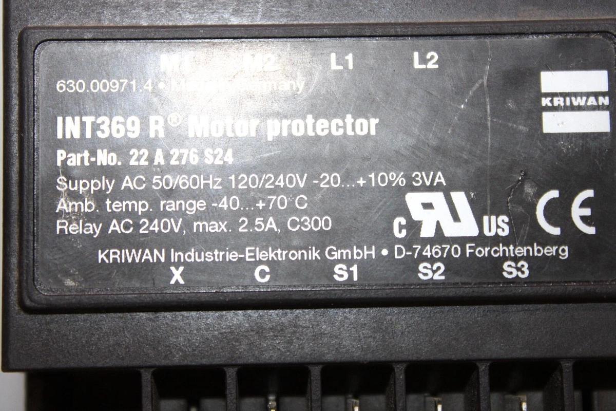 Used KRIWAN INT369R MOTOR PROTECTOR 22-A-276-S24 240 VAC 2.5 AMP *WARRANTY*