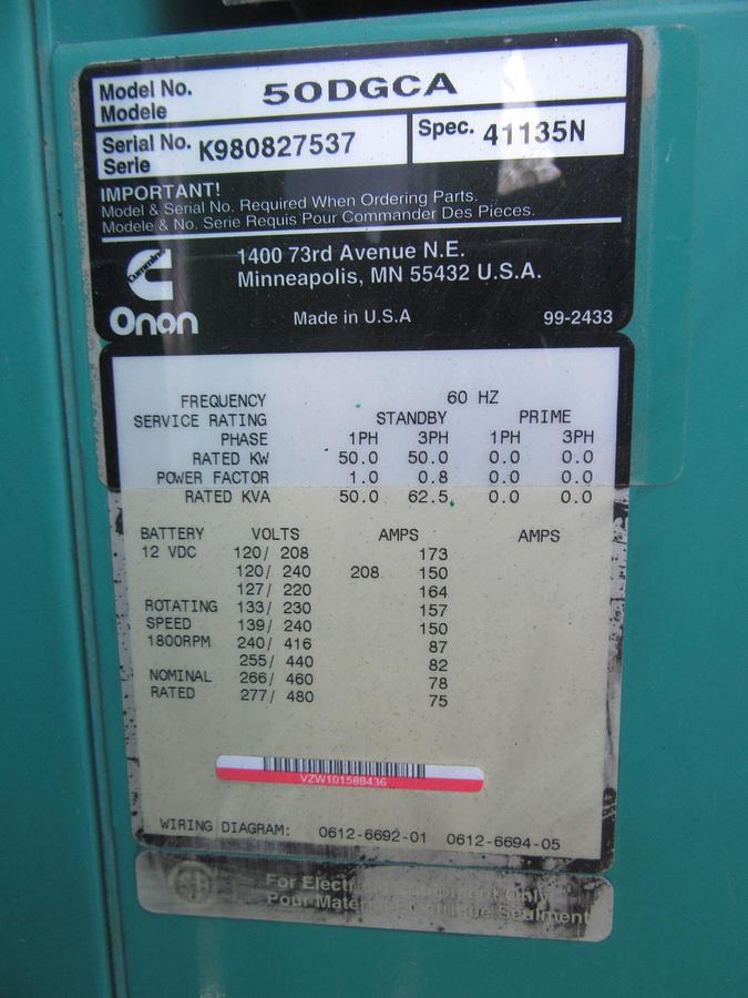 Used 50 KW DIESEL GENERATOR CUMMINS 120/240V B3.9-G4 ENCLOSED RECONNECTABLE VIDEO
