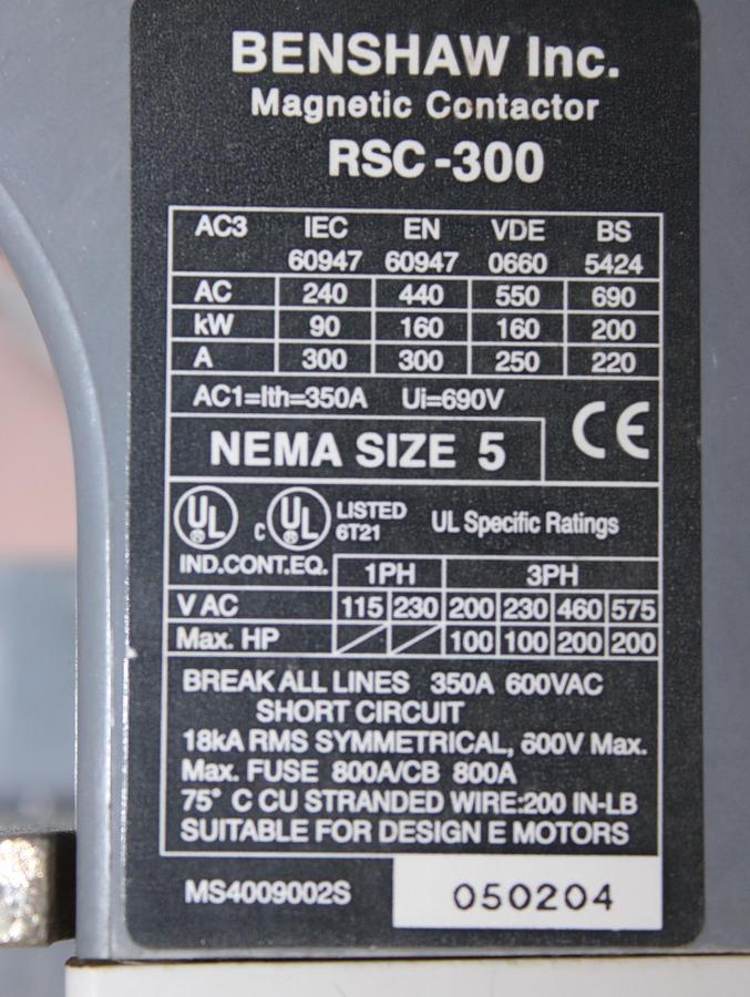 Used CUTLER HAMMER NEMA CONTACTOR C10CN3 SIZE 1 27 AMP 3-PHASE