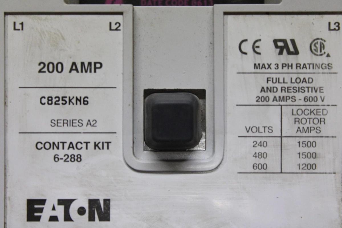 Used EATON CONTACTOR C825KN6 200 AMP 600 VOLT 3-PHASE COIL: 120V **WARRANTY**