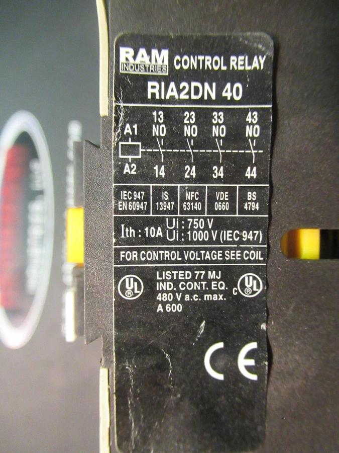 Used RAM CONTROL RELAY RIA2DN40 RIA2-DN-40 10 AMP 600 VAC COIL: 120 VOLT **WARRANTY**
