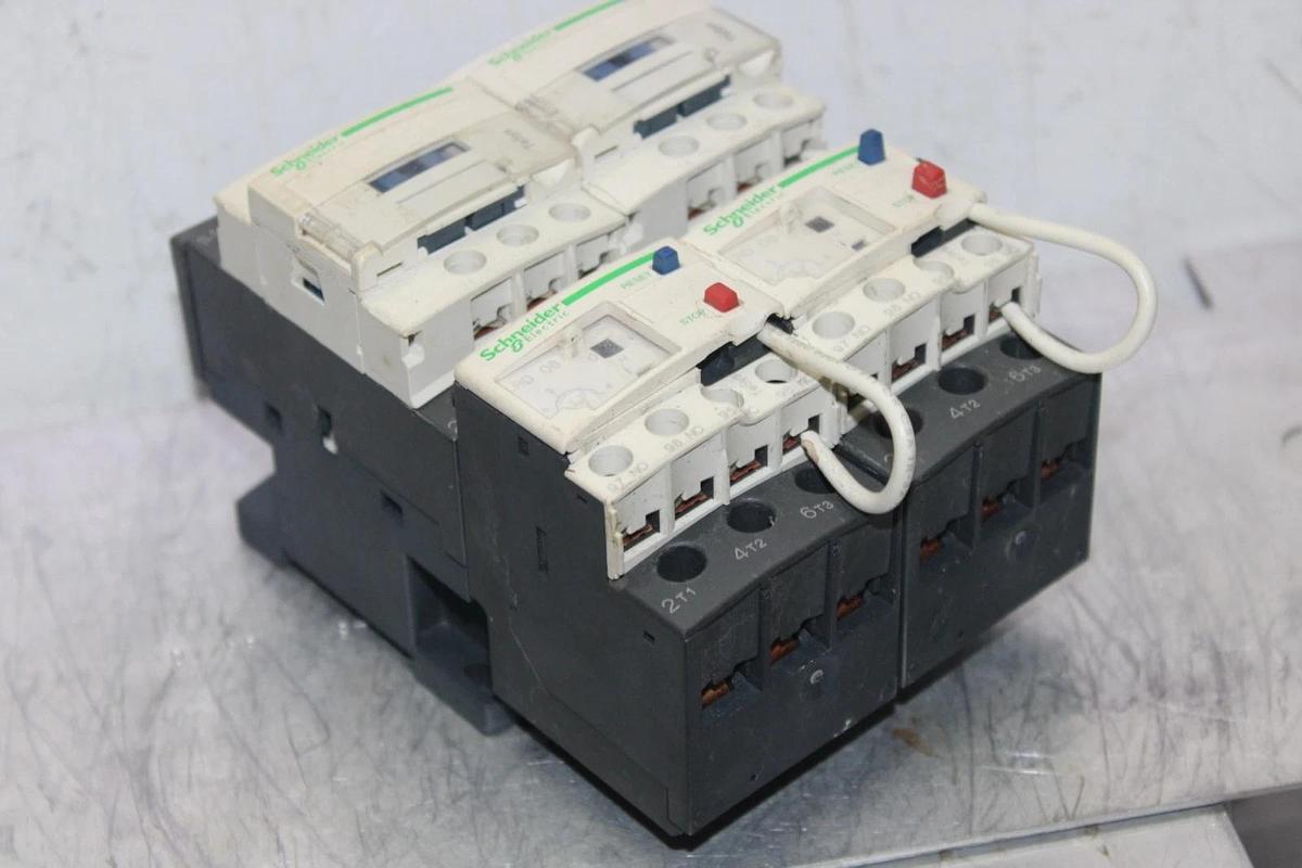 Used SCHNEIDER REVERSING STARTER LC1D09 600V 25A 7.5HP 3-PHASE 3-POLE W/ LRD08
