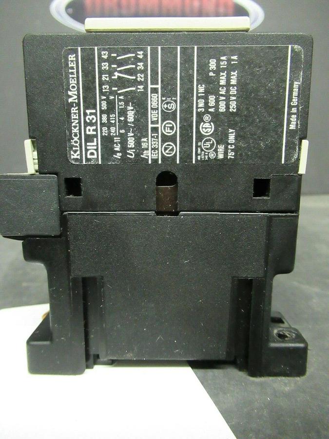 Used KLOCKNER-MOELLER CONTACTOR DIL R 31 600 VAC 15 AMP **WARRANTY INCLUDED!**
