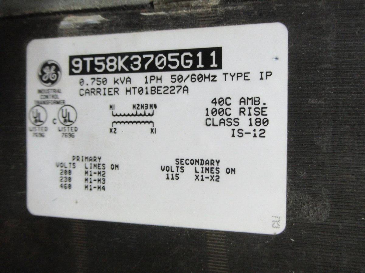Used GE TRANSFORMER 9T58K3705G11 PRI: 460 V SEC: 115 V 750 VA 1-PHASE **WARRANTY**
