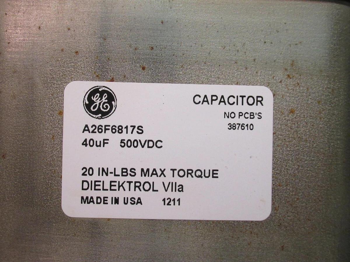 Used GENERAL ELECTRIC DIELEKTROL CAPACITOR A26F6817 40 uF 500 VDC *WARRANTY*