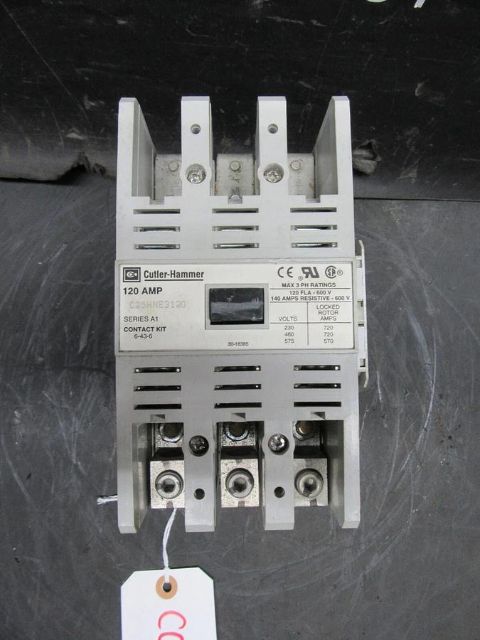 Used CUTLER HAMMER CONTACTOR C25HNE3120 120 AMP 480/600 V SERIES A1 120 V COIL 3 LUGS