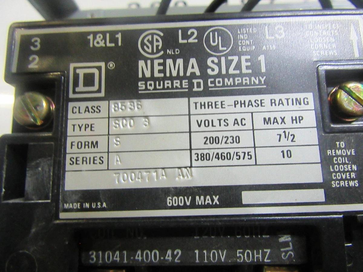 Used SQUARE D MCC FUSIBLE STARTER BUCKET 8998-NC-403 SER. B 12" MODEL: 4 NEMA 1