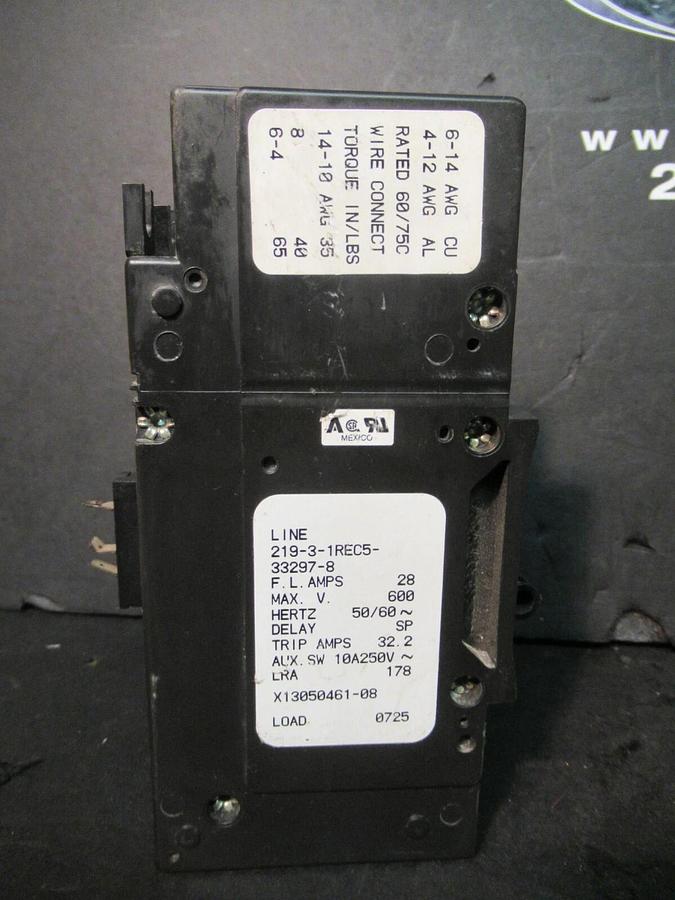 Used AIRPAX 3 POLE 28 AMP BREAKER 600 VAC 219-3-1REC5-33297-8 32.2 TRIP X13050461-08