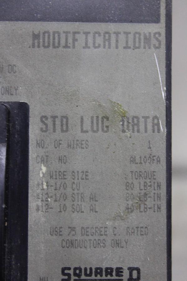 Used SQUARE D I-LINE CIRCUIT BREAKER FA36060 60 AMP 600 VOLT 3-POLE