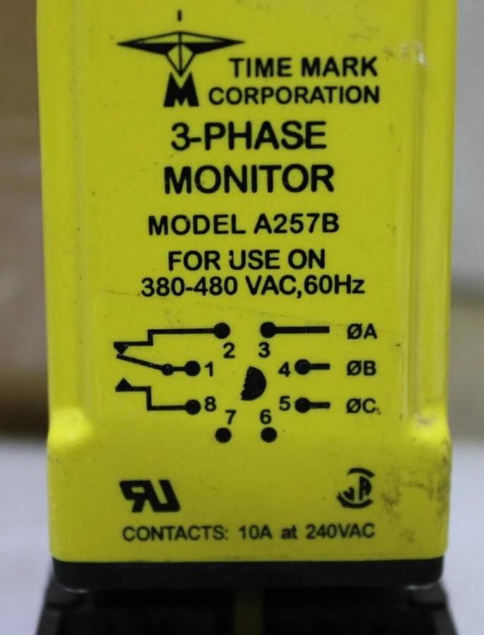Used LOT OF 2 TIME MARK 3-PHASE MONITOR RELAY A257B 480 VAC 10 AMP *WARRANTY*