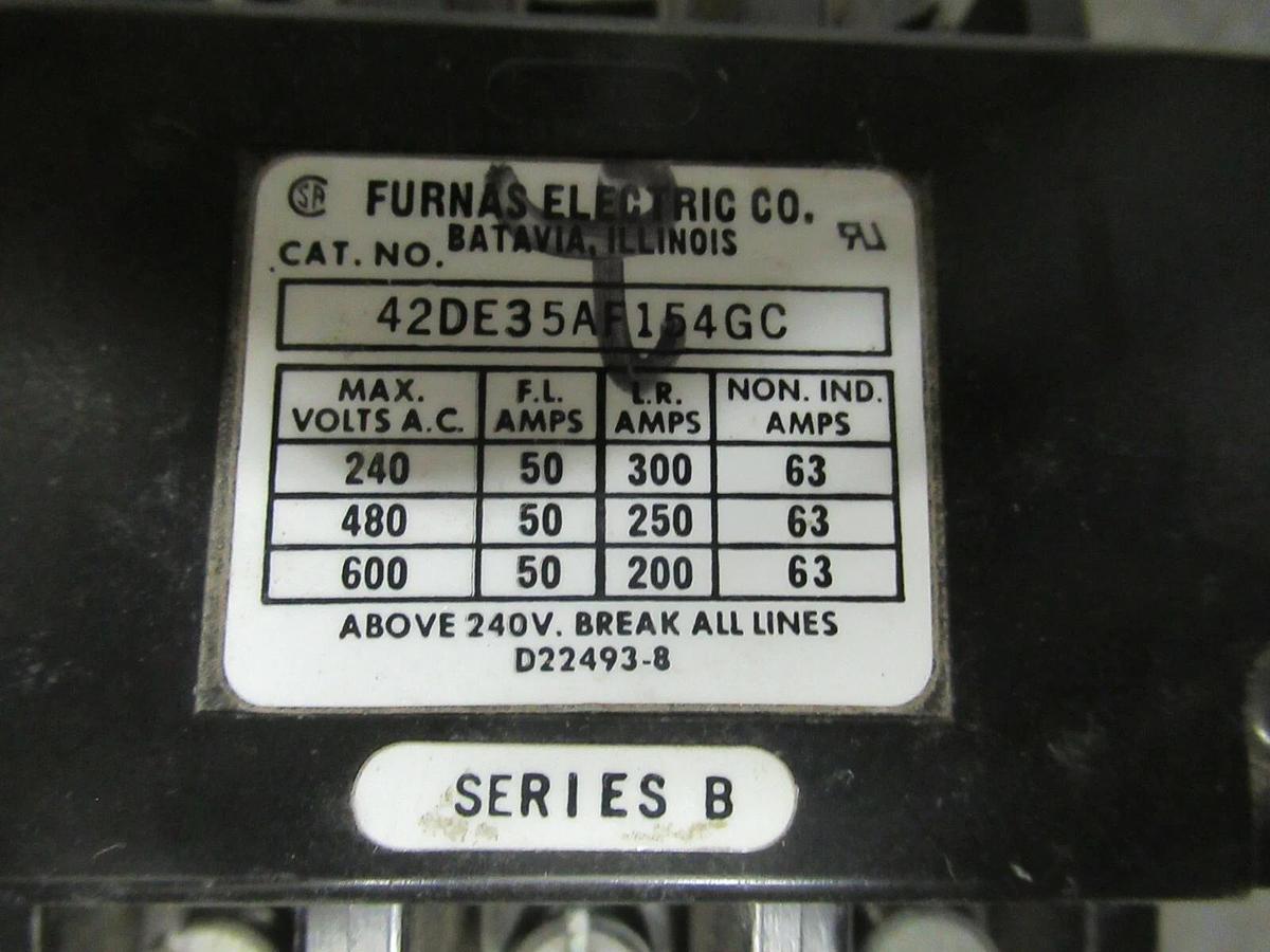 Used 50 AMP FURNAS CONTACTOR 42DE35AF154GC 600 VAC 3 POLE 63 AMP/RES **WARRANTY**